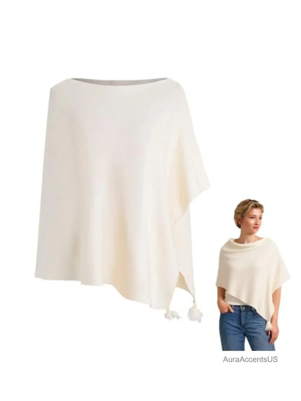 Crochet Knit Poncho Shawl Wrap Cape Boho Fringed Lightweight